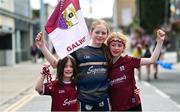 10 August 2025; Galway supporters, from left, Ciara, age 6, Aine, age 11, and Orla Murphy age 8, from Davitts before the Glen Dimplex All-Ireland Senior Camogie Championship final match between Cork and Galway at Croke Park in Dublin. Photo by Ramsey Cardy/Sportsfile