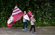 10 August 2025; Galway supporters Aaron, age 5, right, and Sean, age 8, from Killeenadeema, before the Glen Dimplex All-Ireland Senior Camogie Championship final match between Cork and Galway at Croke Park in Dublin. Photo by Ramsey Cardy/Sportsfile