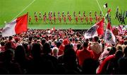 10 August 2025; The Cork and Galway teams parade behind The Artane Band before the Glen Dimplex All-Ireland Senior Camogie Championship final match between Cork and Galway at Croke Park in Dublin. Photo by Ramsey Cardy/Sportsfile