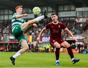 10 August 2025; Rory Gaffney of Shamrock Rovers in action against Killian Brouder of Galway United during the SSE Airtricity Men's Premier Division match between Galway United and Shamrock Rovers at Eamonn Deacy Park in Galway. Photo by Thomas Flinkow/Sportsfile