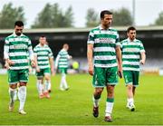 10 August 2025; Shamrock Rovers players, including Adam Matthews, front, leave the pitch after the drawn SSE Airtricity Men's Premier Division match between Galway United and Shamrock Rovers at Eamonn Deacy Park in Galway. Photo by Thomas Flinkow/Sportsfile