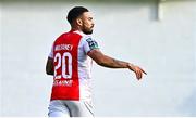 10 August 2025; Jake Mulraney of St Patrick's Athletic celebrates after scoring his side's first goal during the SSE Airtricity Men's Premier Division match between St Patrick's Athletic and Sligo Rovers at Richmond Park in Dublin. Photo by Tyler Miller/Sportsfile