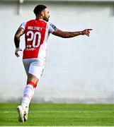 10 August 2025; Jake Mulraney of St Patrick's Athletic celebrates after scoring his side's first goal during the SSE Airtricity Men's Premier Division match between St Patrick's Athletic and Sligo Rovers at Richmond Park in Dublin. Photo by Tyler Miller/Sportsfile
