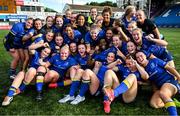 10 August 2025; Leinster players celebrate after their side's victory in the PwC U-18 Girls Interprovincial Series match between Leinster and Ulster at Energia Park in Dublin. Photo by Shauna Clinton/Sportsfile