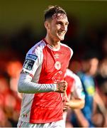10 August 2025; Mason Melia of St Patrick's Athletic celebrates after scoring his side's second goal during the SSE Airtricity Men's Premier Division match between St Patrick's Athletic and Sligo Rovers at Richmond Park in Dublin. Photo by Tyler Miller/Sportsfile