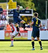 10 August 2025; Owen Elding of Sligo Rovers in action against Jay McClelland of St Patrick's Athletic during the SSE Airtricity Men's Premier Division match between St Patrick's Athletic and Sligo Rovers at Richmond Park in Dublin. Photo by Tyler Miller/Sportsfile