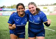 10 August 2025; Alex O'Shea, left, and Grace Cosgrove of Leinster celebrate after the PwC U-18 Girls Interprovincial Series match between Leinster and Ulster at Energia Park in Dublin. Photo by Shauna Clinton/Sportsfile