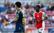 10 August 2025; Jordan Garrick of St Patrick's Athletic during the SSE Airtricity Men's Premier Division match between St Patrick's Athletic and Sligo Rovers at Richmond Park in Dublin. Photo by Tyler Miller/Sportsfile