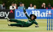 10 August 2025; Pakistan wicketkeeper Muneeba Ali during match three of the Women's T20 International Series between Ireland and Pakistan at Castle Avenue Cricket Ground in Dublin. Photo by Peter Langan/Sportsfile