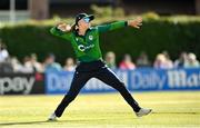 10 August 2025; Gaby Lewis of Ireland fields the ball during match three of the Women's T20 International Series between Ireland and Pakistan at Castle Avenue Cricket Ground in Dublin. Photo by Peter Langan/Sportsfile