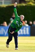 10 August 2025; Ireland bowler Freya Sargent during match three of the Women's T20 International Series between Ireland and Pakistan at Castle Avenue Cricket Ground in Dublin. Photo by Peter Langan/Sportsfile