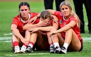 10 August 2025; Cork players, from left, Saoirse McCarthy, Laura Hayes and Ciara O’Sullivan dejected after the Glen Dimplex All-Ireland Senior Camogie Championship final match between Cork and Galway at Croke Park in Dublin. Photo by Ramsey Cardy/Sportsfile