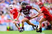 10 August 2025; Aoife Donohue of Galway in action against Libby Coppinger of Cork during the Glen Dimplex All-Ireland Senior Camogie Championship final match between Cork and Galway at Croke Park in Dublin. Photo by Ramsey Cardy/Sportsfile