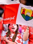 10 August 2025; A Cork supporter during the Glen Dimplex All-Ireland Senior Camogie Championship final match between Cork and Galway at Croke Park in Dublin. Photo by Ramsey Cardy/Sportsfile