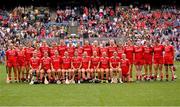 10 August 2025; The Cork team before the Glen Dimplex All-Ireland Senior Camogie Championship final match between Cork and Galway at Croke Park in Dublin. Photo by Ramsey Cardy/Sportsfile
