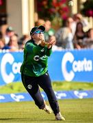 10 August 2025; Leah Paul of Ireland attempts to field the ball during match three of the Women's T20 International Series between Ireland and Pakistan at Castle Avenue Cricket Ground in Dublin. Photo by Seb Daly/Sportsfile