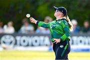 10 August 2025; Freya Sargent of Ireland fields the ball during match three of the Women's T20 International Series between Ireland and Pakistan at Castle Avenue Cricket Ground in Dublin. Photo by Seb Daly/Sportsfile