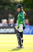 10 August 2025; Ireland wicketkeeper Amy Hunter during match three of the Women's T20 International Series between Ireland and Pakistan at Castle Avenue Cricket Ground in Dublin. Photo by Seb Daly/Sportsfile