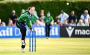 10 August 2025; Ireland bowler Lara McBride during match three of the Women's T20 International Series between Ireland and Pakistan at Castle Avenue Cricket Ground in Dublin. Photo by Seb Daly/Sportsfile