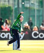 10 August 2025; Ireland bowler Lara McBride during match three of the Women's T20 International Series between Ireland and Pakistan at Castle Avenue Cricket Ground in Dublin. Photo by Seb Daly/Sportsfile
