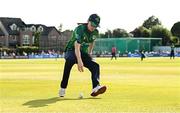 10 August 2025; Orla Prendergast of Ireland fields the ball during match three of the Women's T20 International Series between Ireland and Pakistan at Castle Avenue Cricket Ground in Dublin. Photo by Seb Daly/Sportsfile