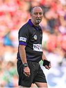 10 August 2025; Referee Justin Heffernan during the Glen Dimplex All-Ireland Senior Camogie Championship final match between Cork and Galway at Croke Park in Dublin. Photo by Piaras Ó Mídheach/Sportsfile