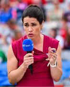10 August 2025; RTÉ analyst Anne Marie Hayes at the Glen Dimplex All-Ireland Senior Camogie Championship final match between Cork and Galway at Croke Park in Dublin. Photo by Piaras Ó Mídheach/Sportsfile