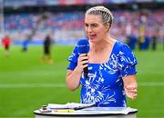 10 August 2025; RTÉ analyst Ursula Jacob at the Glen Dimplex All-Ireland Senior Camogie Championship final match between Cork and Galway at Croke Park in Dublin. Photo by Piaras Ó Mídheach/Sportsfile