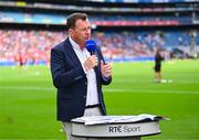 10 August 2025; RTÉ host Damian Lawlor at the Glen Dimplex All-Ireland Senior Camogie Championship final match between Cork and Galway at Croke Park in Dublin. Photo by Piaras Ó Mídheach/Sportsfile