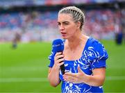 10 August 2025; RTÉ analyst Ursula Jacob at the Glen Dimplex All-Ireland Senior Camogie Championship final match between Cork and Galway at Croke Park in Dublin. Photo by Piaras Ó Mídheach/Sportsfile