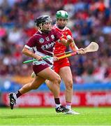 10 August 2025; Aoife Donohue of Galway in action against Hannah Looney of Cork during the Glen Dimplex All-Ireland Senior Camogie Championship final match between Cork and Galway at Croke Park in Dublin. Photo by Piaras Ó Mídheach/Sportsfile
