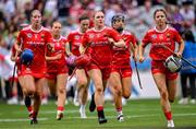 10 August 2025; Libby Coppinger, left, and Saoirse McCarthy of Cork before the Glen Dimplex All-Ireland Senior Camogie Championship final match between Cork and Galway at Croke Park in Dublin. Photo by Ramsey Cardy/Sportsfile