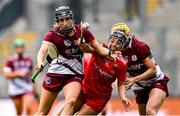 10 August 2025; Siobhan Gardiner of Galway and Amy O’Connor of Cork during the Glen Dimplex All-Ireland Senior Camogie Championship final match between Cork and Galway at Croke Park in Dublin. Photo by Ramsey Cardy/Sportsfile