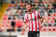 8 August 2025; Jamie Stott of Derry City during the SSE Airtricity Men's Premier Division match between Derry City and Cork City at The Ryan McBride Brandywell Stadium in Derry. Photo by Ramsey Cardy/Sportsfile