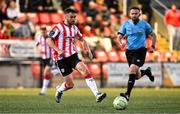 8 August 2025; Michael Duffy of Derry City during the SSE Airtricity Men's Premier Division match between Derry City and Cork City at The Ryan McBride Brandywell Stadium in Derry. Photo by Ramsey Cardy/Sportsfile
