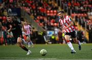 8 August 2025; Michael Duffy of Derry City during the SSE Airtricity Men's Premier Division match between Derry City and Cork City at The Ryan McBride Brandywell Stadium in Derry. Photo by Ramsey Cardy/Sportsfile