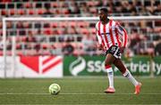 8 August 2025; Sadou Diallo of Derry City during the SSE Airtricity Men's Premier Division match between Derry City and Cork City at The Ryan McBride Brandywell Stadium in Derry. Photo by Ramsey Cardy/Sportsfile