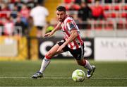 8 August 2025; Michael Duffy of Derry City during the SSE Airtricity Men's Premier Division match between Derry City and Cork City at The Ryan McBride Brandywell Stadium in Derry. Photo by Ramsey Cardy/Sportsfile