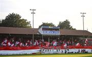 12 August 2025; Shelbourne supporters during the UEFA Europa League Third Qualifying Round 2nd Leg match between Shelbourne and Rijeka at Tolka Park in Dublin. Photo by Ben McShane/Sportsfile