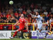 12 August 2025; Ali Coote of Shelbourne in action against Ante Majstorovic of Rijeka during the UEFA Europa League Third Qualifying Round 2nd Leg match between Shelbourne and Rijeka at Tolka Park in Dublin. Photo by Stephen McCarthy/Sportsfile