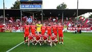 12 August 2025; The Shelbourne team, back row, from left, Mipo Odubeko, Paddy Barrett, Wessel Speel, JJ Lunney, Milan Mbeng, Sam Bone and Kameron Ledwidge; front row, from left, James Norris, Kerr McInroy, Harry Wood and Ali Coote before the UEFA Europa League Third Qualifying Round 2nd Leg match between Shelbourne and Rijeka at Tolka Park in Dublin. Photo by Stephen McCarthy/Sportsfile