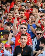 12 August 2025; Shelbourne supporters during the UEFA Europa League Third Qualifying Round 2nd Leg match between Shelbourne and Rijeka at Tolka Park in Dublin. Photo by Stephen McCarthy/Sportsfile