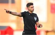 12 August 2025; Referee Marian Barbu during the UEFA Europa League Third Qualifying Round 2nd Leg match between Shelbourne and Rijeka at Tolka Park in Dublin. Photo by Stephen McCarthy/Sportsfile