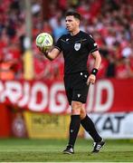12 August 2025; Referee Marian Barbu during the UEFA Europa League Third Qualifying Round 2nd Leg match between Shelbourne and Rijeka at Tolka Park in Dublin. Photo by Ben McShane/Sportsfile