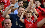 12 August 2025; Shelbourne supporters during the UEFA Europa League Third Qualifying Round 2nd Leg match between Shelbourne and Rijeka at Tolka Park in Dublin. Photo by Stephen McCarthy/Sportsfile