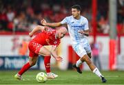 12 August 2025; Ante Orec of Rijeka in action against Kerr McInroy of Shelbourne during the UEFA Europa League Third Qualifying Round 2nd Leg match between Shelbourne and Rijeka at Tolka Park in Dublin. Photo by Stephen McCarthy/Sportsfile
