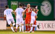 12 August 2025; Kerr McInroy of Shelbourne reacts after his side conceded their second goal during the UEFA Europa League Third Qualifying Round 2nd Leg match between Shelbourne and Rijeka at Tolka Park in Dublin. Photo by Stephen McCarthy/Sportsfile
