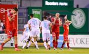 12 August 2025; Kerr McInroy of Shelbourne reacts after his side conceded their second goal during the UEFA Europa League Third Qualifying Round 2nd Leg match between Shelbourne and Rijeka at Tolka Park in Dublin. Photo by Stephen McCarthy/Sportsfile