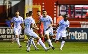 12 August 2025; Ante Orec of Rijeka celebrates after scoring his side's third goal during the UEFA Europa League Third Qualifying Round 2nd Leg match between Shelbourne and Rijeka at Tolka Park in Dublin. Photo by Ben McShane/Sportsfile