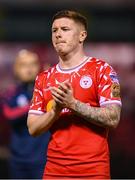 12 August 2025; Kameron Ledwidge of Shelbourne after his side's defeat in the UEFA Europa League Third Qualifying Round 2nd Leg match between Shelbourne and Rijeka at Tolka Park in Dublin. Photo by Stephen McCarthy/Sportsfile